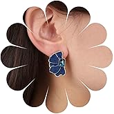 Andelaisi Boho Sapphire Flower Earrings Blue Sapphire Crystal Earrings Vintage Sapphire Gemstone Earrings Blue Half Flower Studs Earrings Jewelry for Women