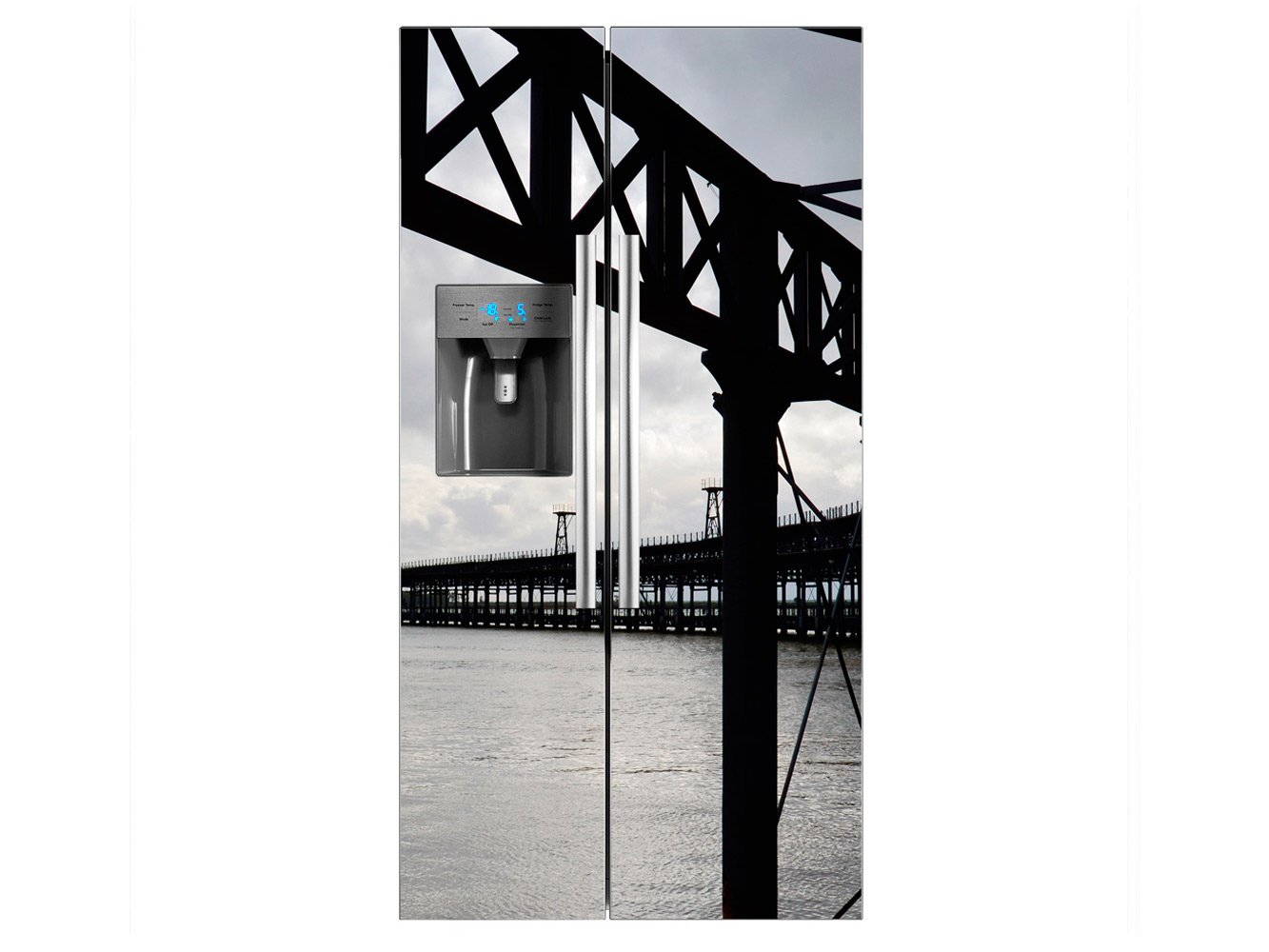 Vinilo Frigorífico Americano Puente Metalico Mar| 91x176cm ...