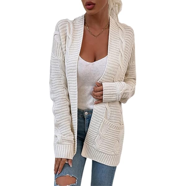 LMSXCT Womens Open Front Long Sleeve Chunky Cable Knit