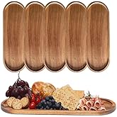 Wooden Serving Platters and Trays,Natural Acacia Wood Serving Trays For Party Wood Plates For Food,Snack,Dessert,Appetizer,Cheese,Fruit,Cookie,Oval Bathroom Vanity Jewelry Tray Platter,11.4"X4.1" 5PCS