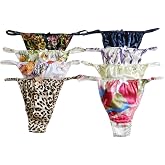 Yavorrs 8pcs Womens Silk Panties Thong Sexy G String Thongs T Back Satin Bikini Flower Underwear S-XXL(26-41")