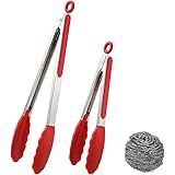 Silicone Tongs for Cooking 2 Pack 10.6"and 13.4" Kitchen Tongs Stainless Steel BBQ Grilling Tongs for Outdoor Salad Fish Camp