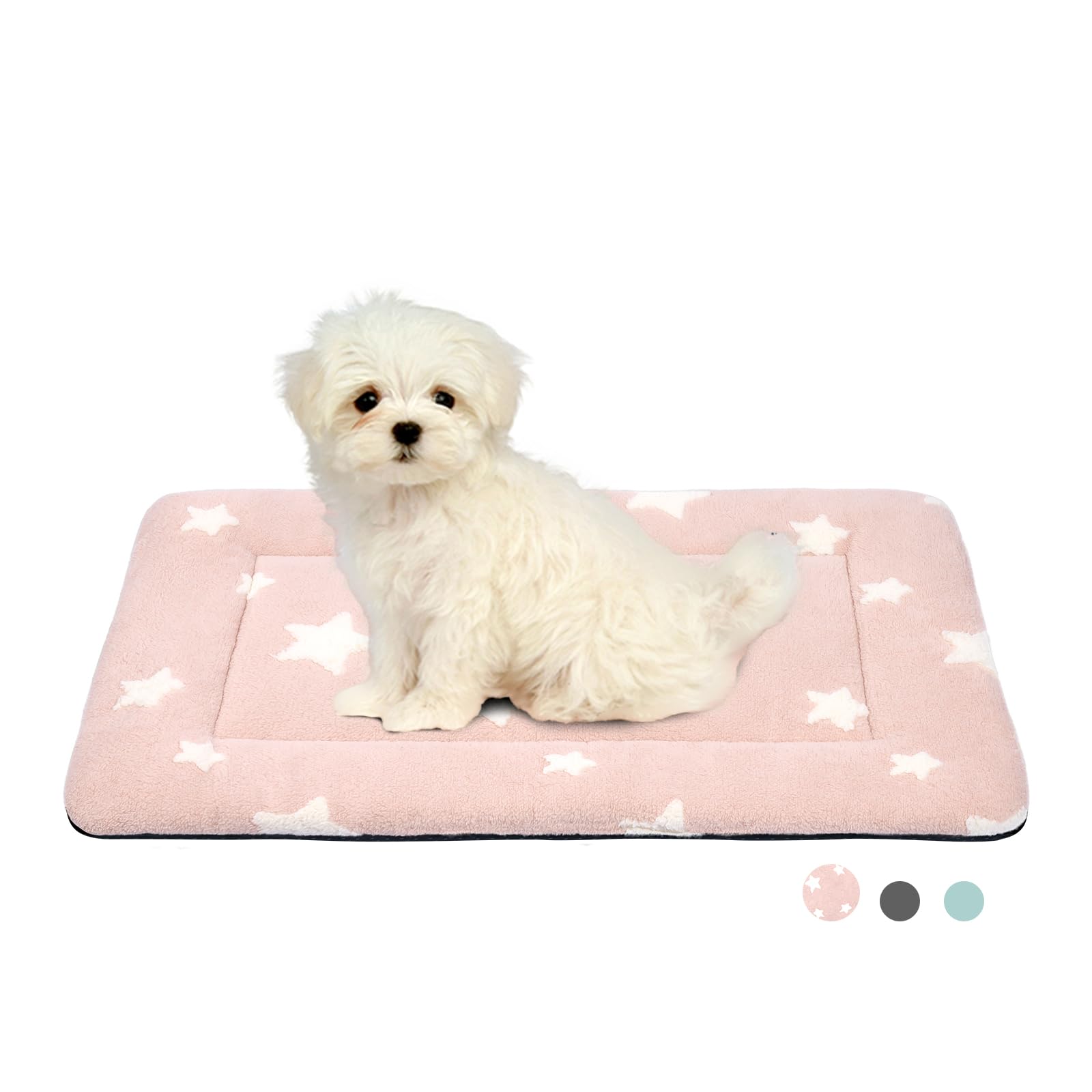 MORA PETS Medium Dog Crate Bed Mattress 60 x 45cm Washable Dog Bed Mat Soft Pet Bedding for 24 inch Cage Flat Puppy Bed Cushion with Star Pattern Pink