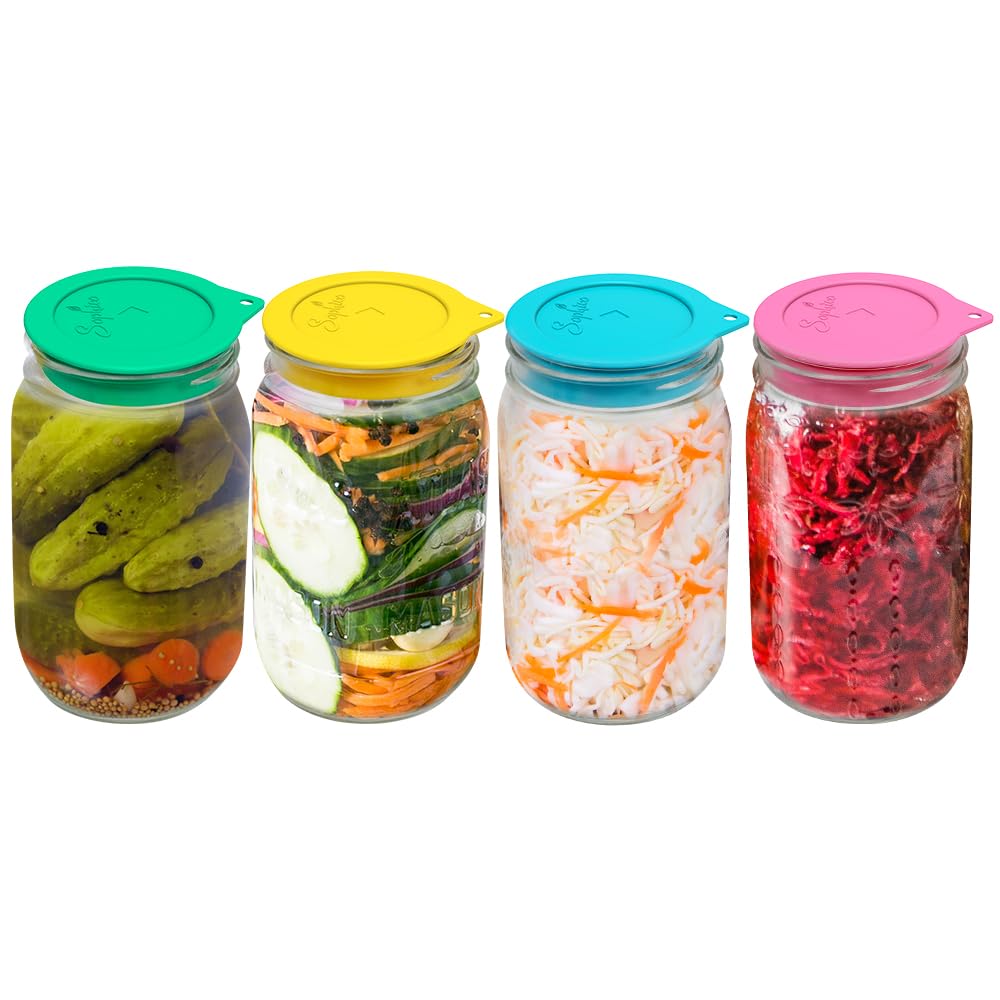 Photo 1 of *2 Pack* Sophico Silicone Fermenting Lids, Waterless Airlock Fermentation Tops Mason Jar Lid Fermenter Caps for Pickles, Kimchi, and Fermented Probiotic Food - 4 Pack, Wide Mouth (Jars Not Included)