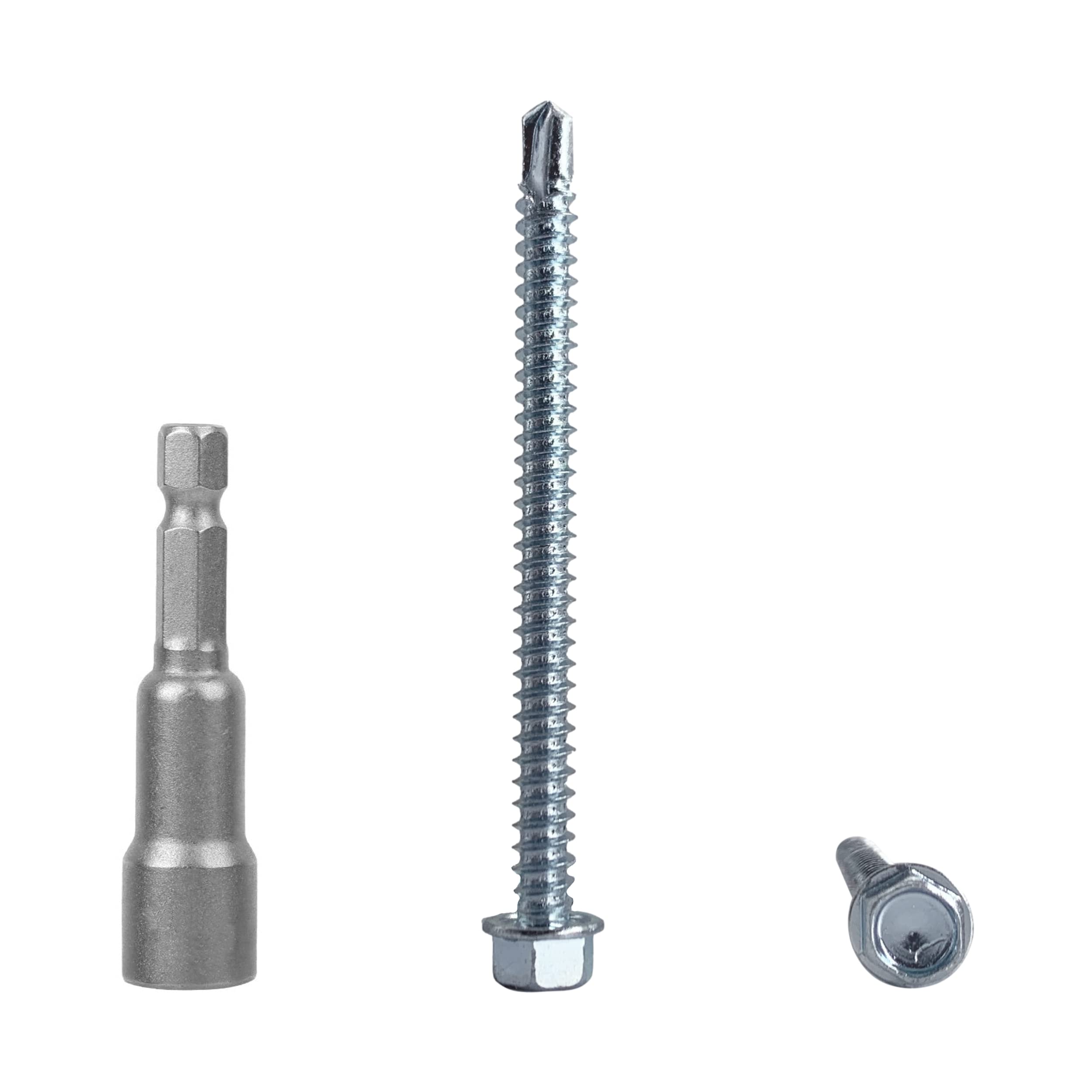 (Pack of 20 pcs) DIN 7504 K Zinc Plated Steel 5.5 x 70 mm Screws, Self-Drilling Sheet Metal Screw, Hex Washer Head, Self Tapping (20, 5.5 x 70 mm)