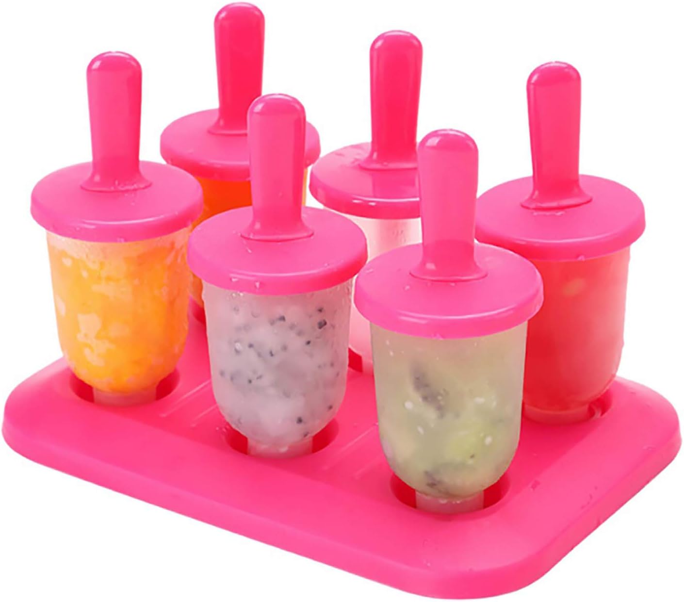 Clytius Pink - Small Round Ice Popsicle Mold - Set of 6 + with Cleaning Brush - Kulfi Maker - Ice Cream - Kulfi Maker - Stick, Cream & Candy Mould - Pop Mold with Stand/Holder (Pack of 1)