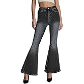 PAOLA RIBONI Women's Flare Bell Bottom Stretch Wide Leg Jeans Wide Leg Jeans Baggy Stretch Trendy Denim with Pockets