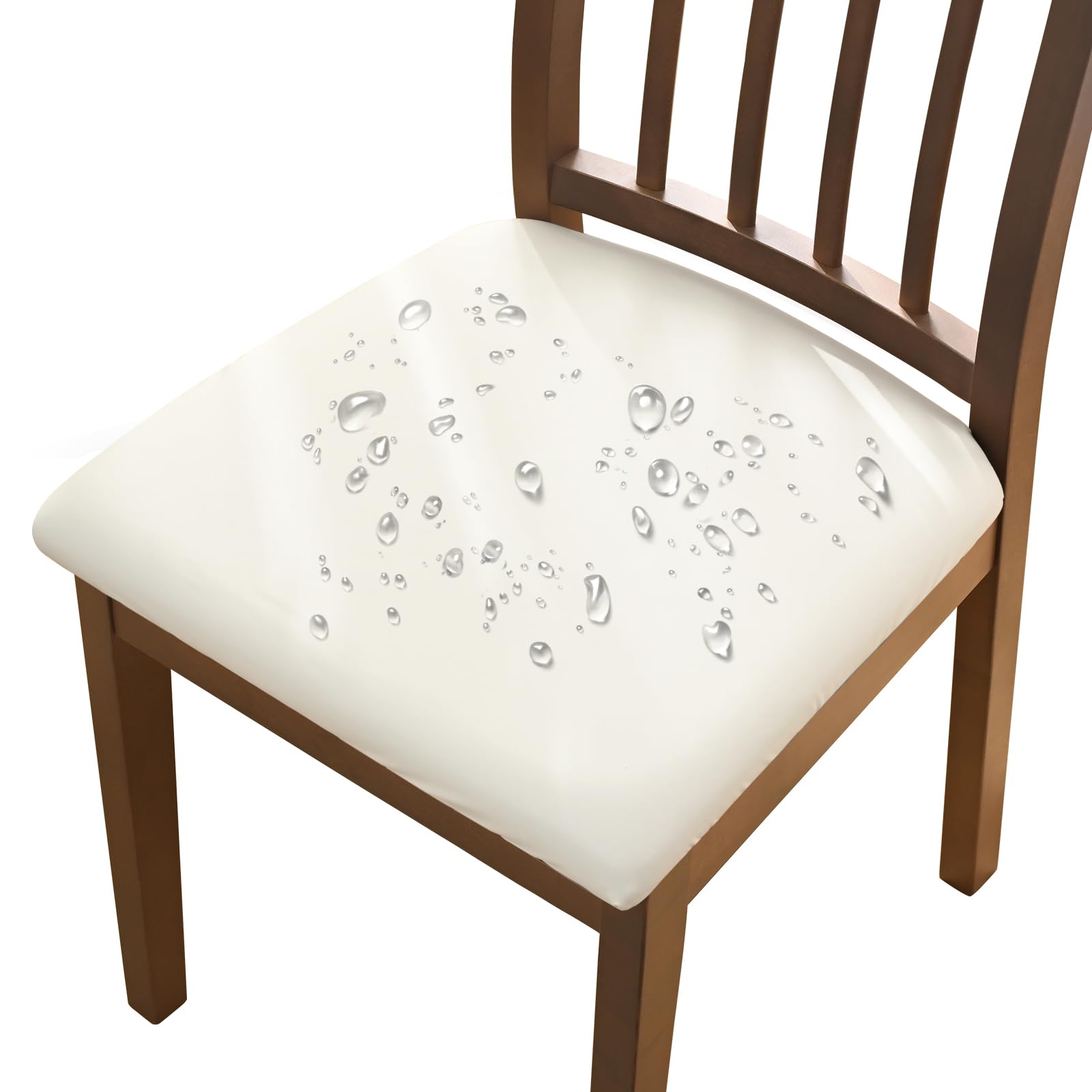 Alishomtll Leather Dining Chair Covers Set of 4/6 PU Chair Seat Slipcovers Waterproof Chair Covers Removable Seat Covers with Fixing Buckle for Dining Room Kitchen Garden Office (Beige, 4pcs)