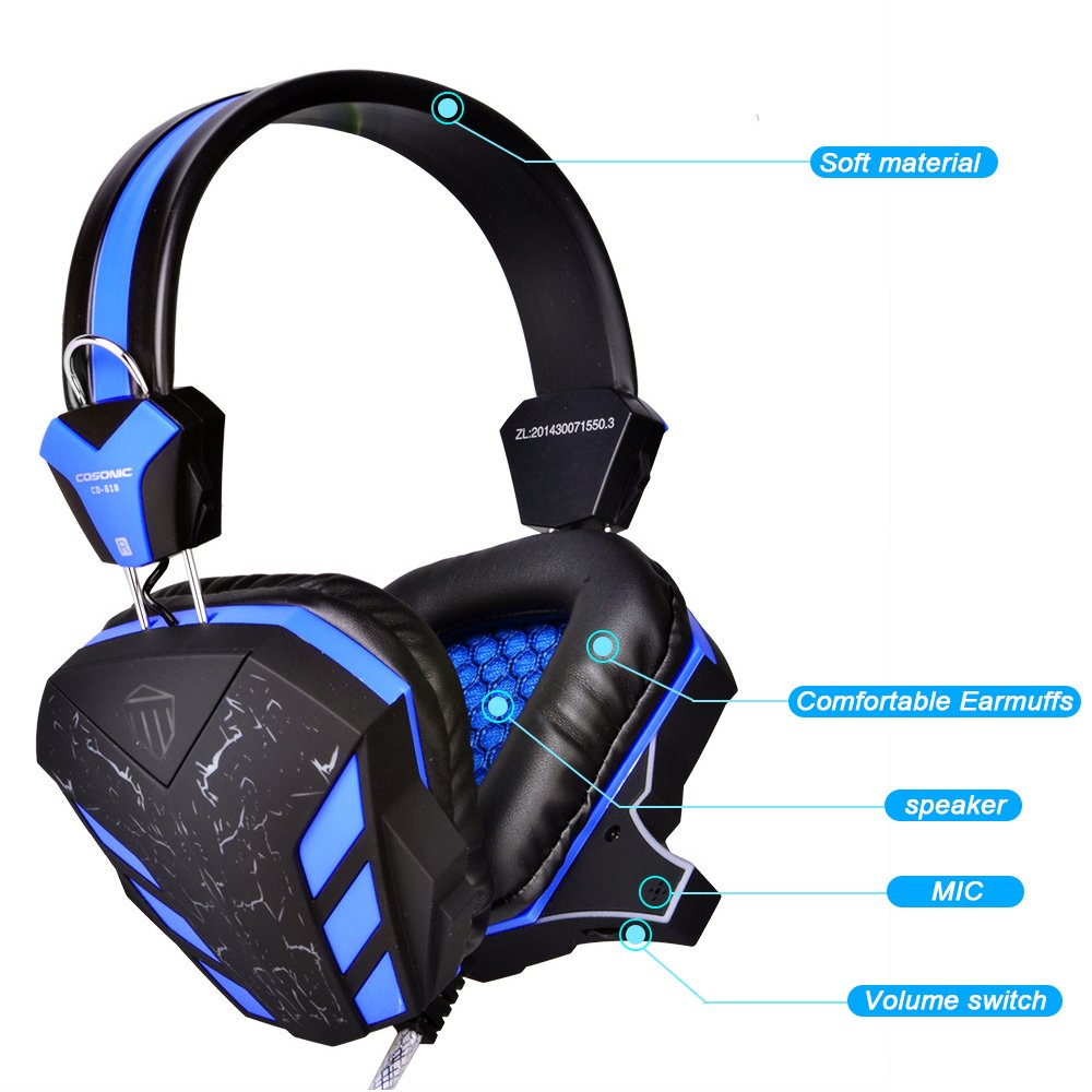 PC Gaming Headset, Topoint Comfortable 3.5mm Stereo Over-ear USB Gaming Headphone with Mic and LED Color Gradient light for Computer/Laptop-Blue