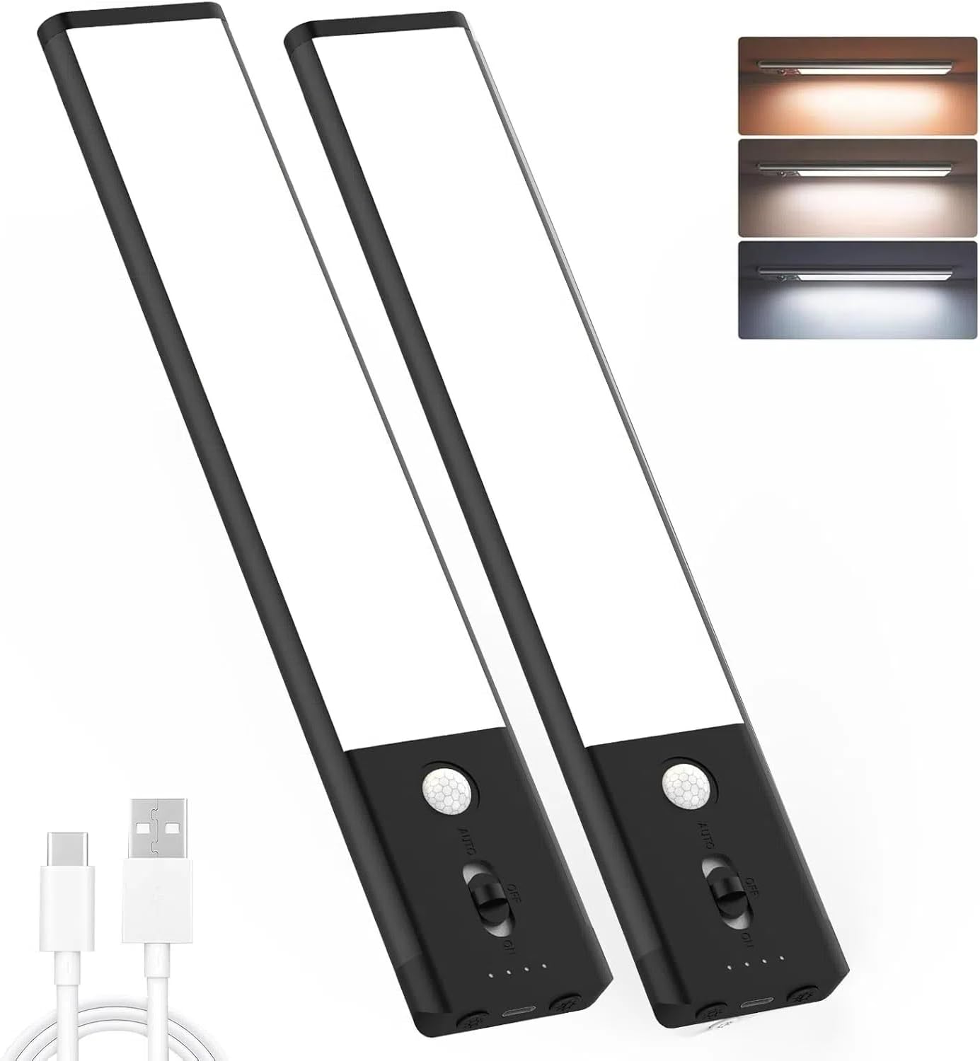 Photo 1 of (SEE NOTES) Under Cabinet Lights 2 Pack, 70 LED Rechargeable Battery Operated Motion Sensor Light Indoor, Magnetic Dimmable Closet Lights, Wireless Under Counter Lights for Kitchen,Stairs (Black)