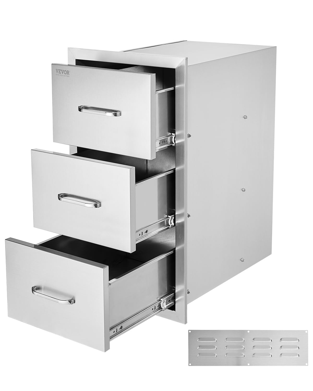 Photo 1 of (solf for parts) VEVOR Outdoor Kitchen Drawers, 18.5"W x 22.5"H x 22.5"D Triple Access Drawers, Stainless Steel Flush Mount Cabinets, BBQ Island Drawers Storage with Handle, for Outdoor Kitchens or Patio Grill Station