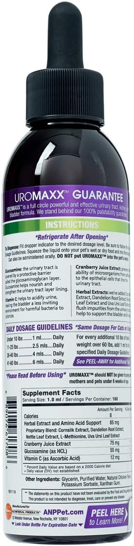UroMAXX Urinary Tract, Kidney & Bladder Formula for Cats and Dogs, 6 oz Bottle : Glucosamine With Cranberry Extract : Pet Supplies