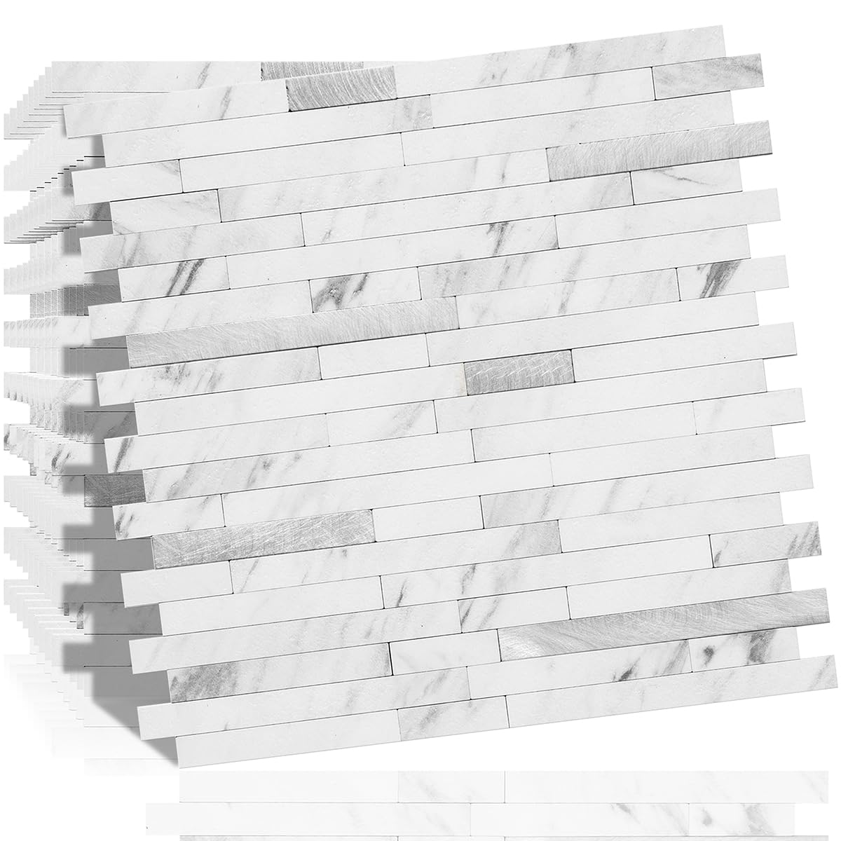 Photo 1 of **MISSING TEN SHEETS***DICOFUN 20-Sheet Peel and Stick Backsplash Tile, Faux White Marble Look PVC Mixed Metal Stick on Backsplash Tiles for Kitchen, 18.8 sq.ft