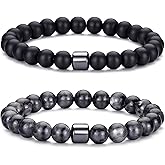 RANKEEF Tiger Eye Bracelet For Men 8MM Natural Stone Stretch Adjustable Black Crystal Beaded Bracelet for Men Women Gifts