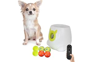 ptlsy Automatic Dog Ball Launcher Interactive Pet Dog Tennis Ball Thrower Machine for Dogs Fit for 2 inch Tennis Balls Adjustable Launch Distance in 4 Modes (6 Balls Included White Remote)