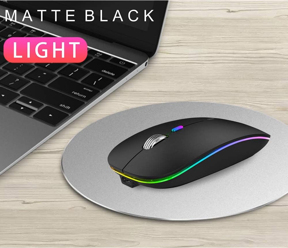 LED Wireless Mouse, Uiosmuph G12 Slim Rechargeable Wireless Silent Mouse, 2.4G Portable USB Optical Wireless Computer Mice with USB Receiver and Type C Adapter (Matte Black): Electronics