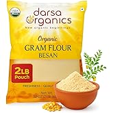 Darsa Organics Gram Flour - 2 lb Besan, Premium Grade USDA Organic Certified Chickpea Flour for Baking, Cooking & Skin Care, Chemical Free, Non-GMO, Vegan, Kosher, Ideal for Gluten Free Diets & Face Masks