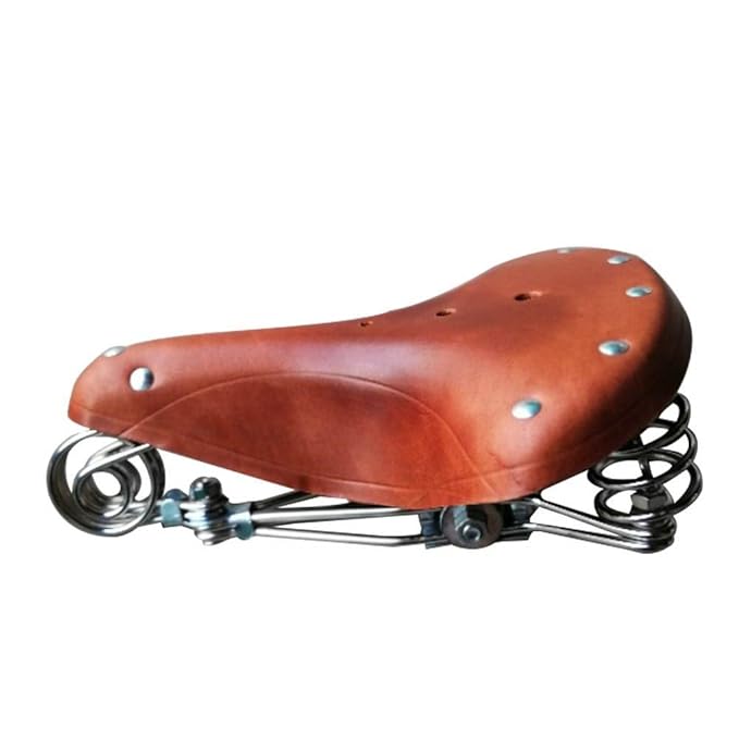 TentHome Fahrradsattel Classic Retro Fahrradsitz Ledersattel Federsattel Stahlgestell Schraubenfeder Niete