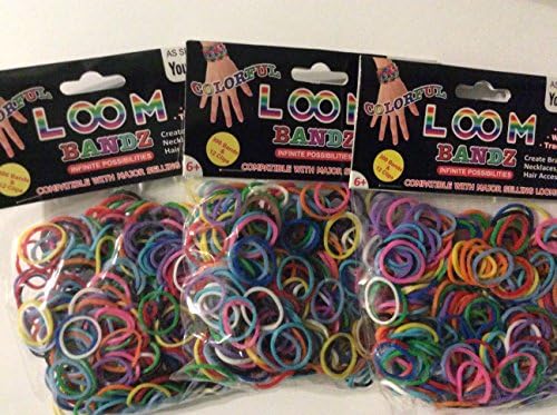 Loom Bandz Latex-free, Lead-free, Loom Refill Rubber Bands (3 Packs Include: 900 Bands Plus 36 S-clips) - Multi-color Pack