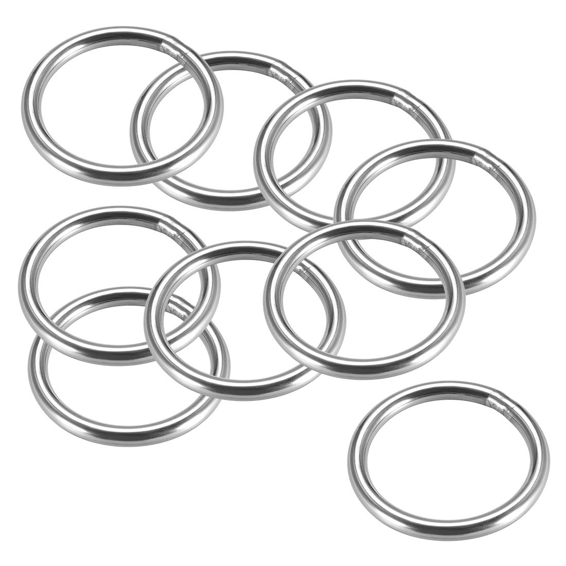 sourcing map 201 Stainless Steel O Ring 50mm(1.97") Outer Diameter 5mm Thickness Strapping Welded Round Rings 10pcs