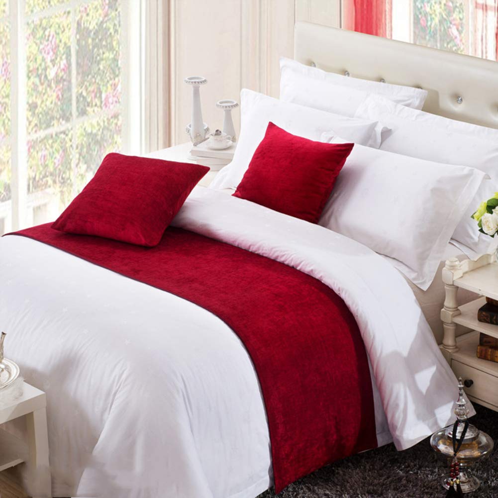 TwelveTwelve Red Bed Scarf Runner Chenille Bedding Scarves for Bedroom Hotel Wedding Room 50x180cm for 1.2m Bed