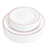 FLOWERCAT 60PCS Rose Gold Plastic Plates - Heavy