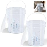 Lounsweer 2 Pack 5 Gallon Clear Bucket with Lid Handle, Round, White | Graduated Measuring Mixing Bucket, PP Storage Container, Leakproof for Stirring Mixing Liquids