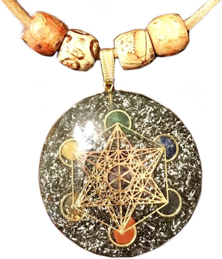 LightHaus Orgone Pendant Necklace | 7 Chakra Stones | Metatron's Cube | Handmade | Beaded Leather Cord