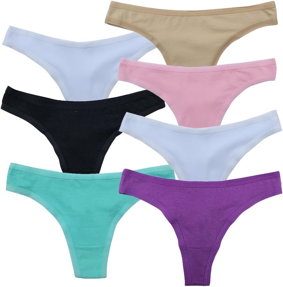 Farlenoyar 7 Pack Cotton Sexy String Bikini Briefs Underwear Stretch Thongs Panties (L, 01)