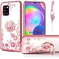 nancheng for Samsung Galaxy A31 Phone Case Cute Soft Silicone Clear Cover for Girls Women with Ring Kickstand Strap Lanyard Shockproof Drop Protection Case for Samsung A31 4G - Rose Butterfly