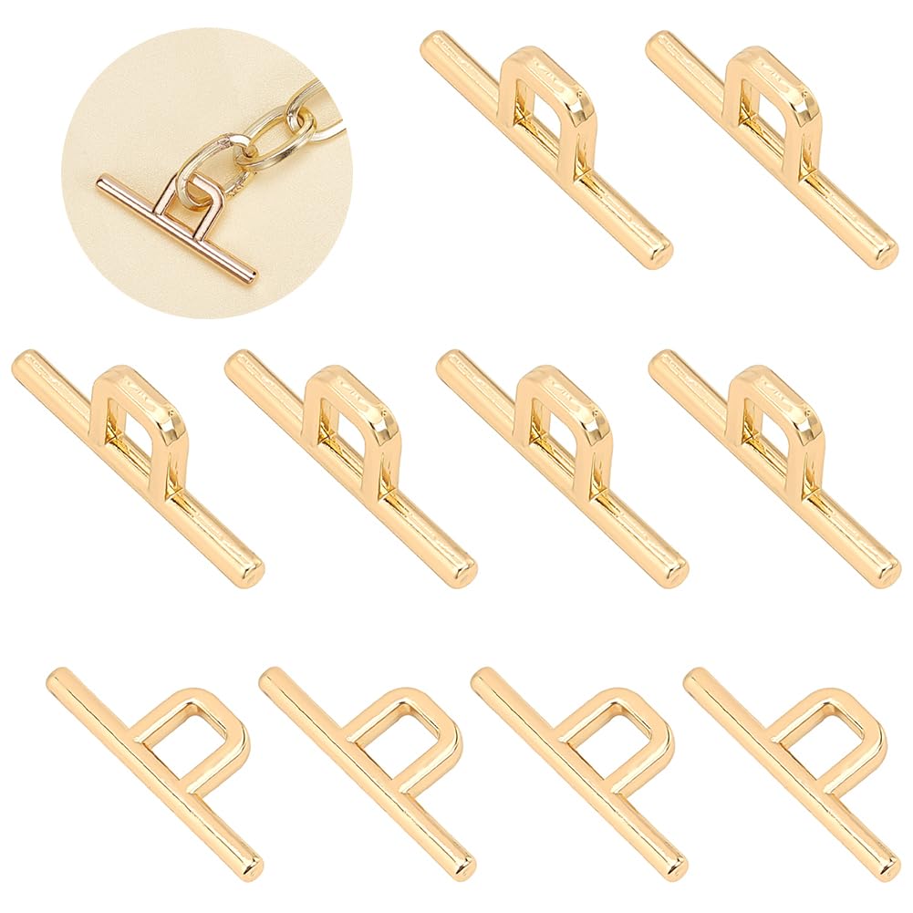 WADORN 10pcs Metal Toggle Clasps, Alloy Square T-Bar Closure Connectors Gold Toggle Jewelry Clasps Bag Buckle Hardware 6mm for DIY Necklace Chain Bracelets Findings Jewelry Making