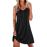 Ekouaer Nightgowns for Women Sleeveless Sleep Shirt Tank Night Gown V Neck Chemise Pleated Night Shirt Soft Sleep Dress