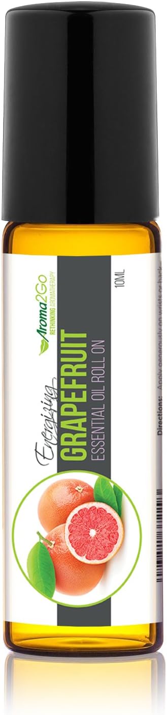 Aroma2Go Grapefruit 100% Pure, Undiluted, 10mL Roll-On All-Natural Plant Based Essential Oil. Therapeutic Grade Non-GMO with no Synthetics or additives. from Farm to Kitchen.