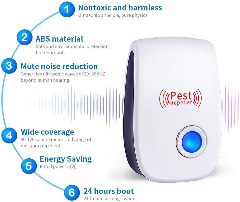 WahooArt Ultrasonic Pest Repeller 6 Pack, 2020 Upgraded Electronic Pest Repellent Plug in Indoor Pest Control for Insects, Mosquito, Mouse, Cockroaches, Rats, Bug, Spider, Ant, Human and Pet Safe : Garden & Outdoor