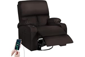 LAFWELL Rocking Recliner Chair, Massage Rocker Recliner Chair with Vibration Massage and Heat, USB and Type-C Ports,360° Swivel Faux Leather Chairs, Living Room, Bedroom, Nursery, RV, Brown