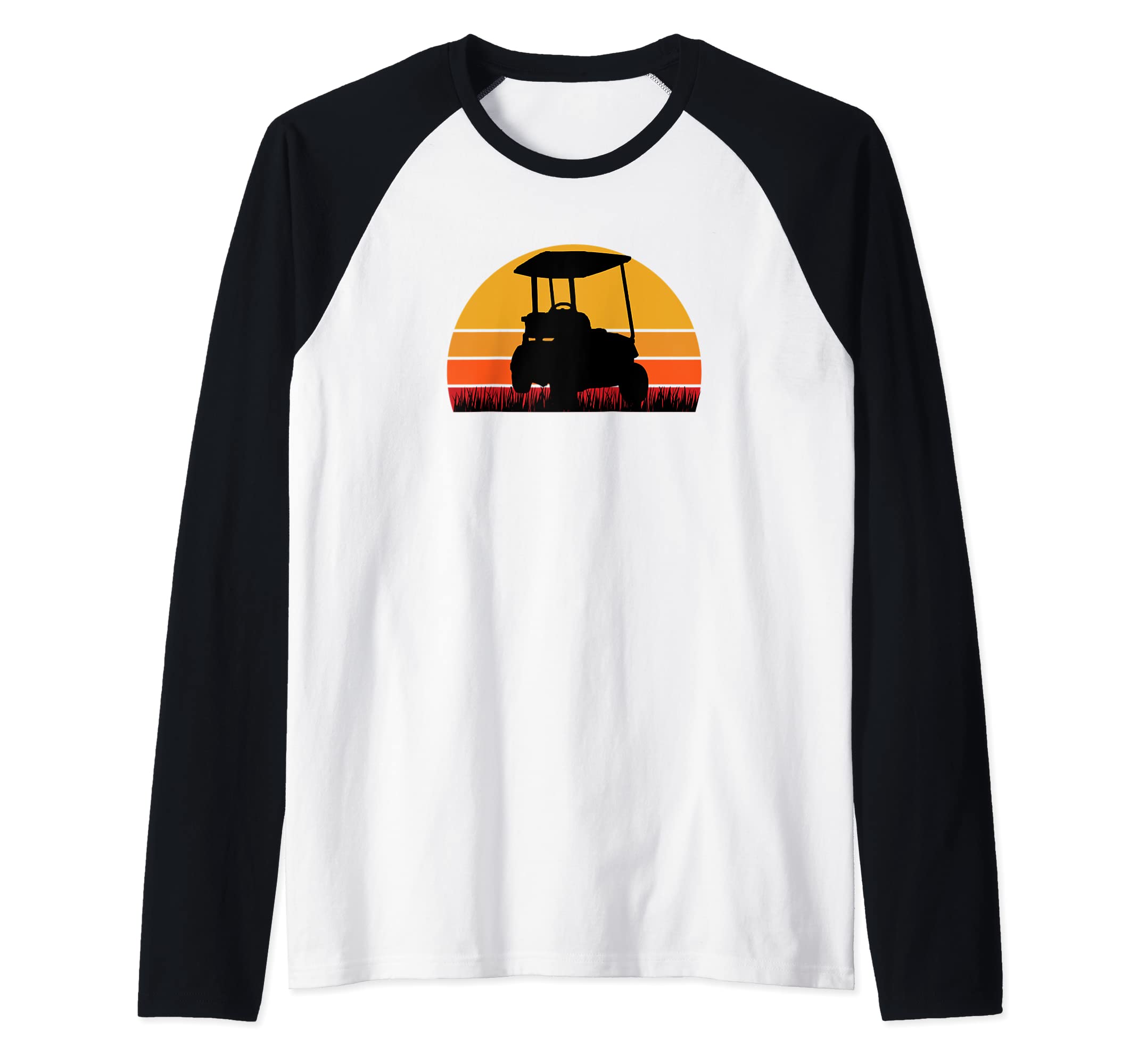 Golf Cart Sunset Retro Golfing Golfer Course Par Birdie Raglan Baseball Tee