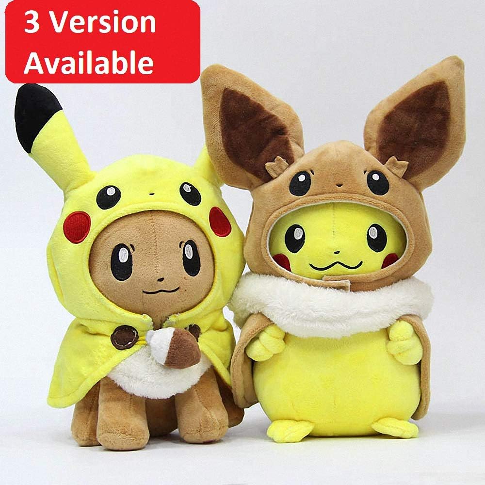 JP Crafts Animals Pika Cosplay Eevee Gengar Plush Stuffed Dolls Eevee with Cloak Cos Pika Toy Kids Gift Stuffed Animal