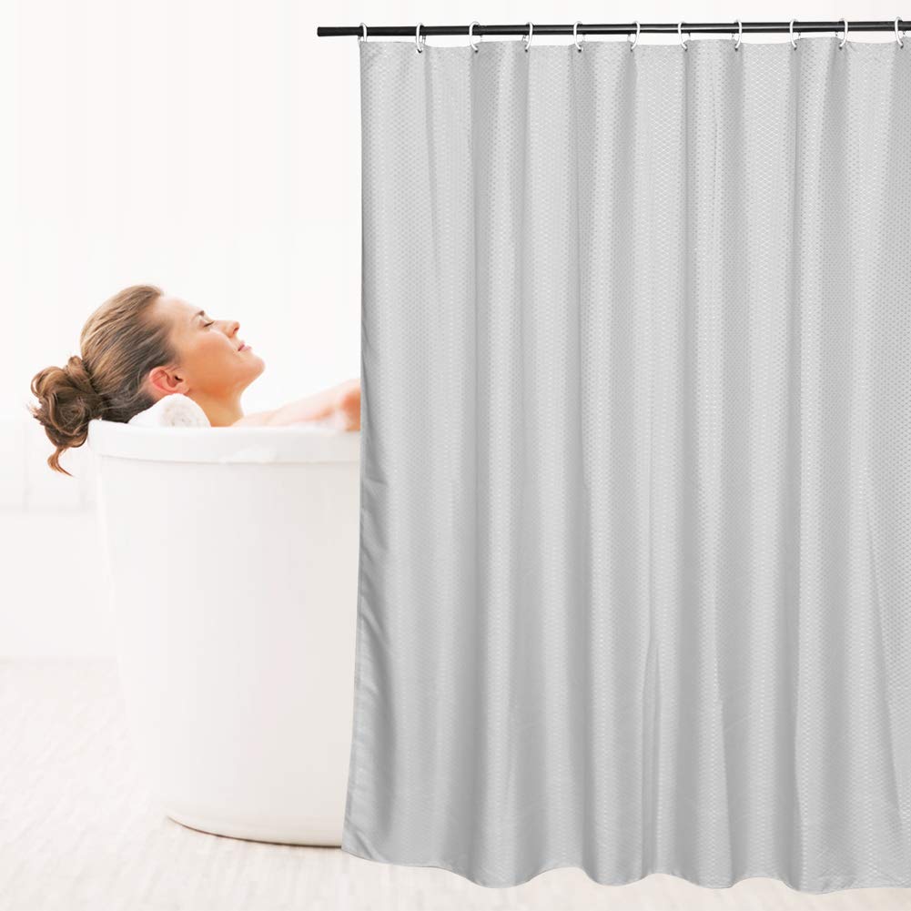 N / A Waffle Shower Curtain Waterproof Mould Mildew Resistant Shower Liner Extra Thick Heavy Duty Weighted Fabric and Machine Washable Bathroom Curtains with 12 PCS Hooks(Gray)