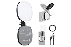 K&F CONCEPT Magnetic Phone Selfie Light, 2W 48LEDs 95+ CRI Ring Fill Light, 3000K-6500K Dimmable with Foldable Design & Mirro