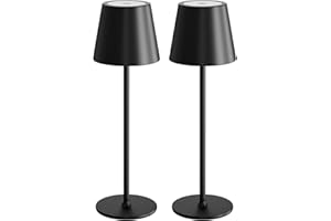 uuffoo 2 Pack Rechargeable Table Lamp Cordless Battery Operated Lamps Shower Lamp Bathroom Lamp with 3 Colors Stepless Dimming, Desk Lamp for Restaurant, Patio, Bedroom, Bar (Black)
