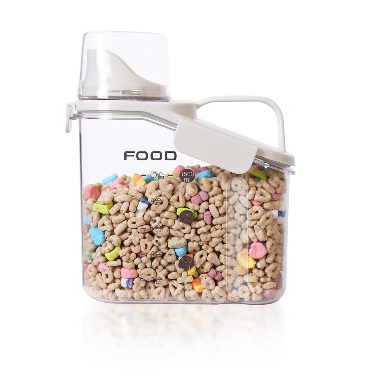 Photo 1 of LANGMINGDE 1 Piece Cereal Storage Container, 51oz/1.5L Compact Dry Food Storage Containers with Pouring Spout Measuring Cup for for Rice Nuts Beans Pet Food Snacks Candies, BPA Free, 1 PC