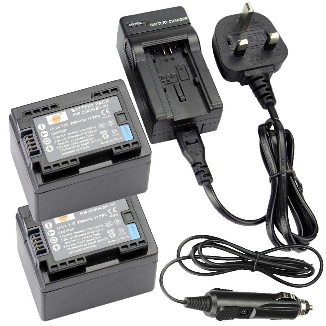 DSTE 2pcs BP-727 Replacement Li-ion Battery + Charger DC131U for Canon BP727, CG-700, VIXIA HF R32, HF R40, HF R42, HF R50, HF R52, HF R300, HF R400, HF R500, HF M50, HF M52, HF M500, HF R30 SLR Cameras