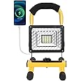 LANFU 15W LED Work Light with Stand,4000 LM Rechargeable Portable Flood Lights,Brightness Switch Adjustable,IP65 Waterproof Cordless Outdoor Lighthing, for Workshop Shop Construction Site Yellow