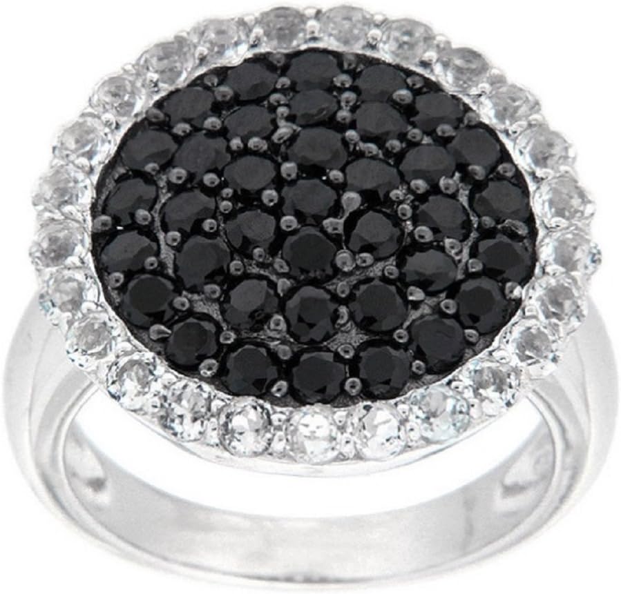 Pearlz Ocean Black Spinel Round Cluster Ring with White Topaz Accents