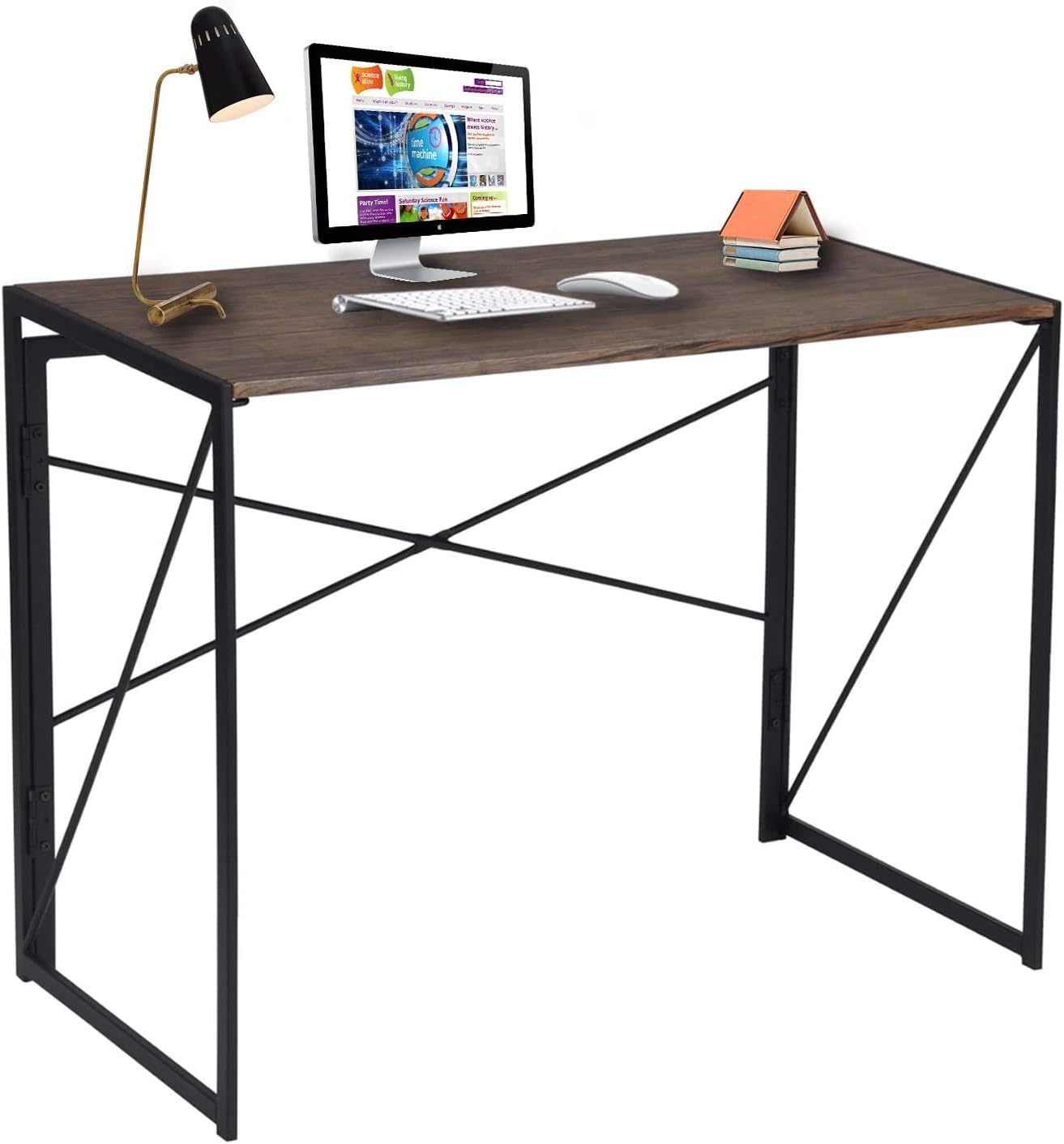 Writing Computer Desk Modern Simple Study Desk Industrial Style Folding Laptop Table for Home Office Notebook Desk Brown Desktop Black Frame: Furniture & Decor