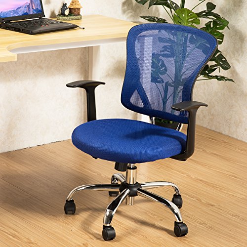 YAMASORO Office Mesh Task Chair Mid Back Swivel Computer Desk Chairs with Backrest,Armrest and Adjustable Seat Height for Home Office Conference Room (Blue-7425)