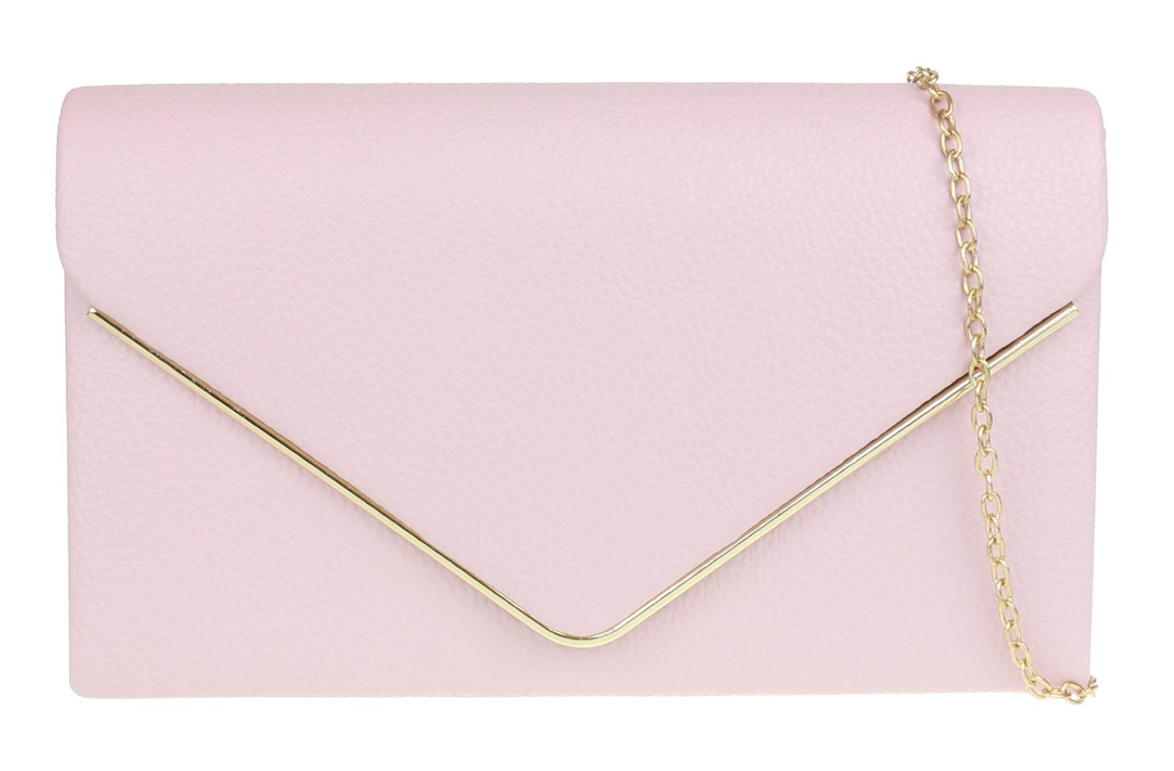 Girly Handbags Womens Metallic Frame Faux Leather Clutch Bag (Blush)