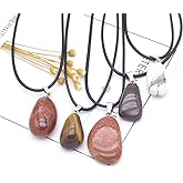 LHJ 12 Pcs Natural Stone Pendants Necklace Irregular Polished Chakra Crystal Agate Stone Pendants Wax Cord for Jewelry Women Gift Body Balance