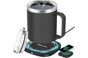 Coffee Mug Warmer Set（not Heater), 12 Oz Stainless Steel Coffee Cup with 15W Induction Wireless Charging Pad, Home, Office Wa