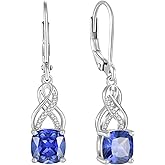 Blaniy Square Princess Cut Dangle Drop Earrings 925 Sterling Silver Leverback Earrings with Birthstone Jewelry Gifts for Women